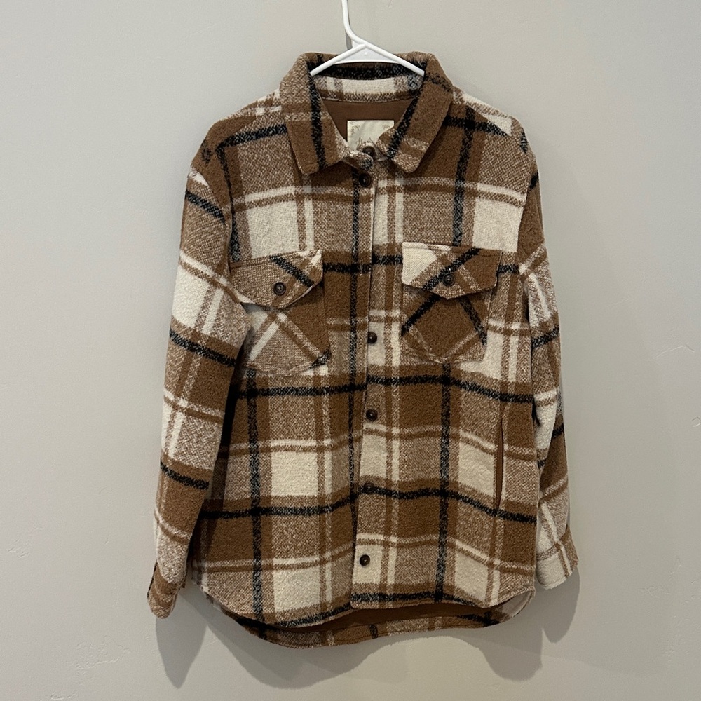 NWOT Altar'd State Brown and Cream Plaid Jacket